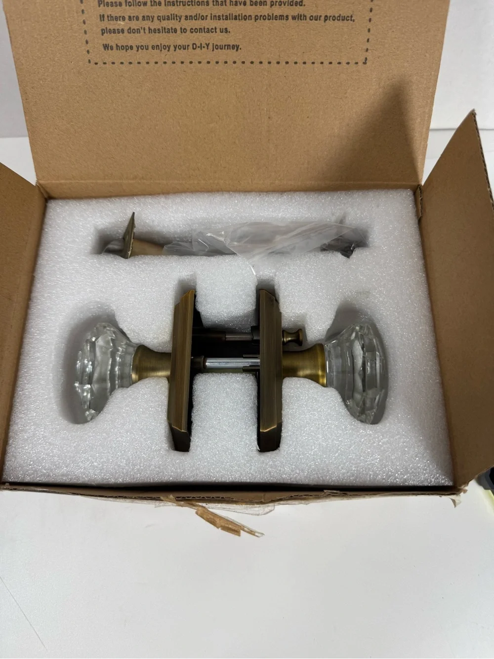 Glass Crystal Door Knob Pair with Antique Brass Backplates - Unbranded